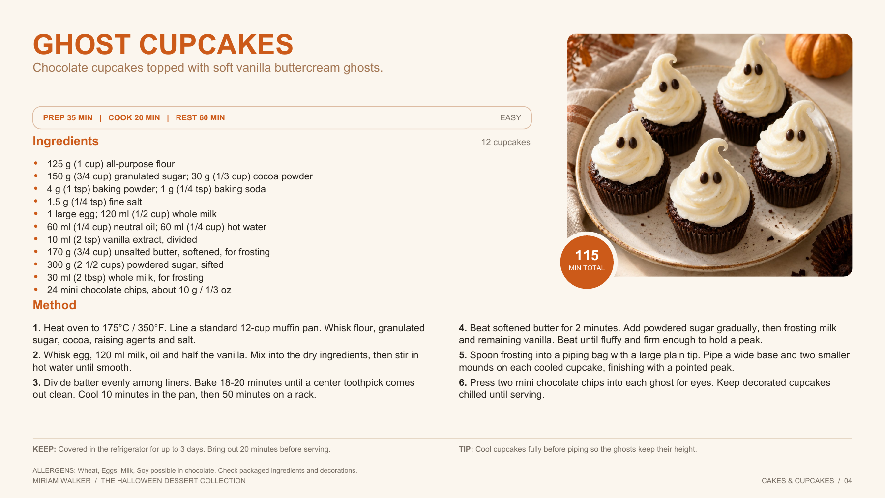 Ghost Cupcakes recipe page from Cakes and Cupcakes; open for a larger image and readable text