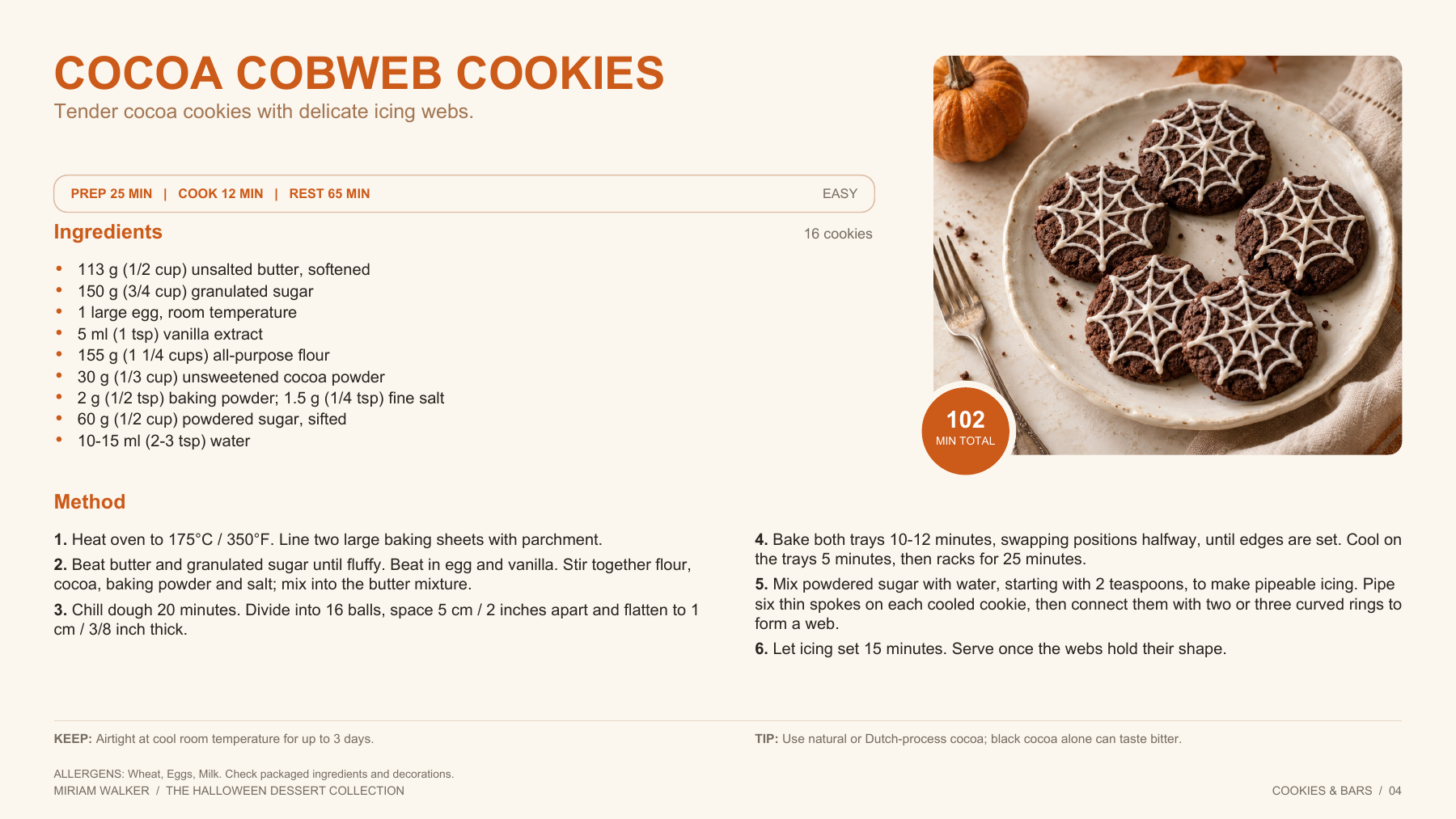 Cocoa Cobweb Cookies recipe page from Cookies and Bars; open for a larger image and readable text