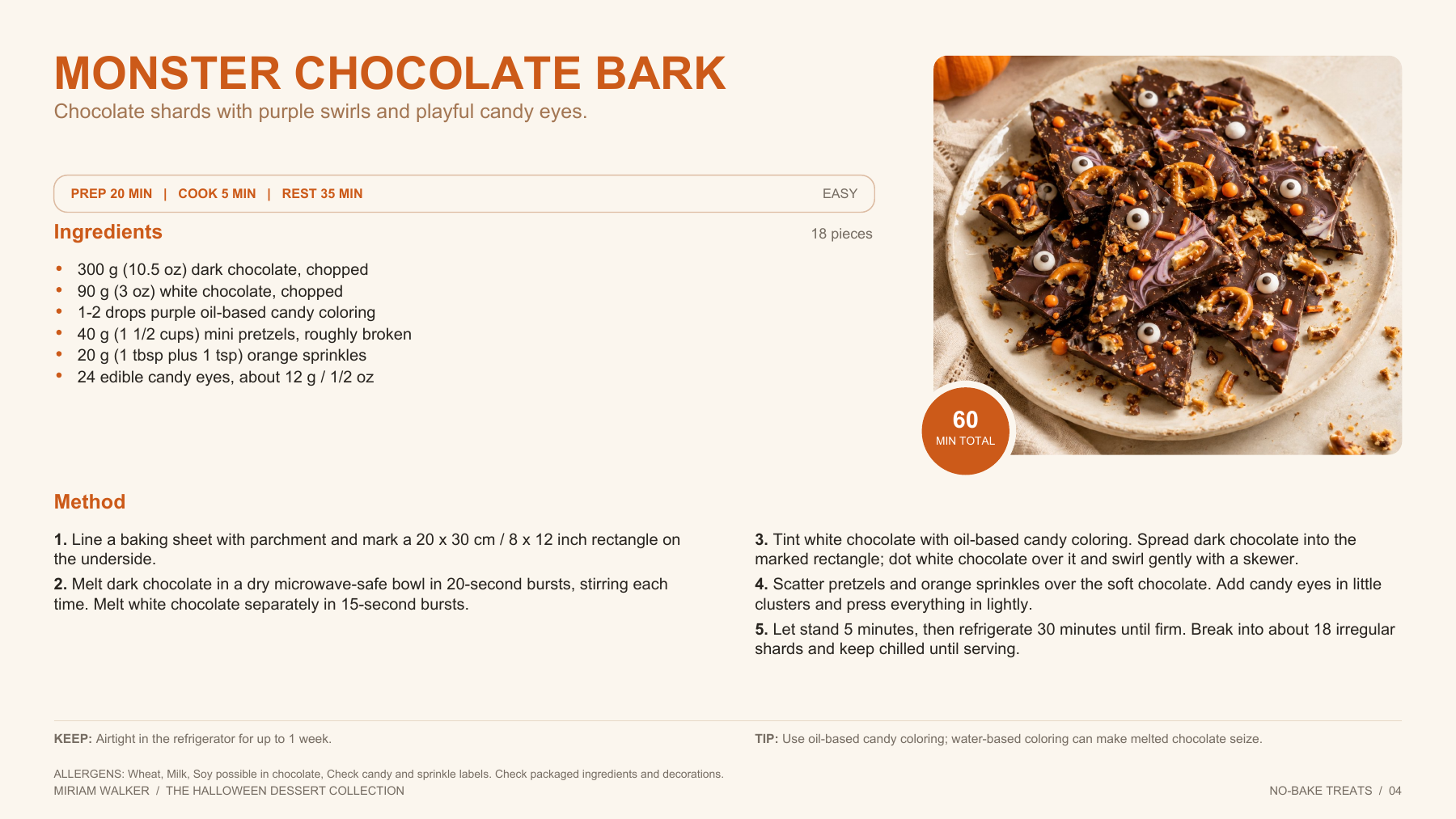 Monster Chocolate Bark recipe page from No-Bake Treats; open for a larger image and readable text