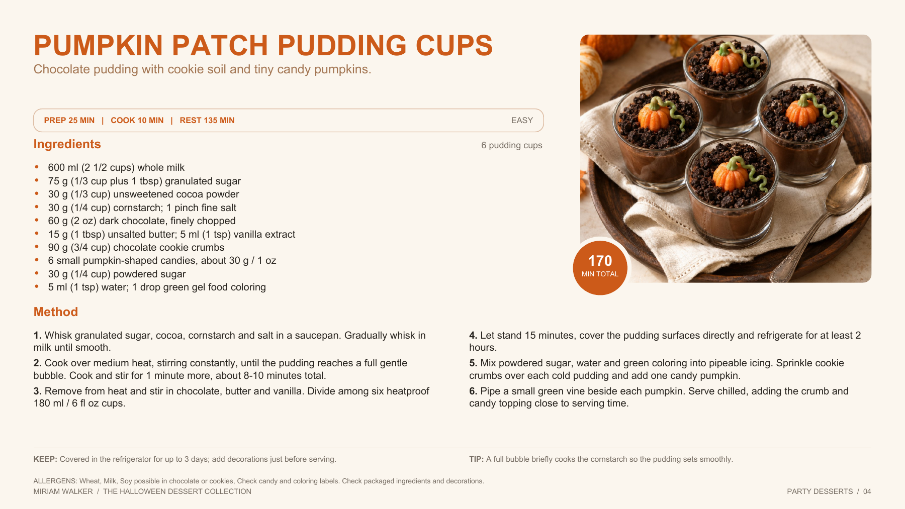 Pumpkin Patch Pudding Cups recipe page from Party Desserts; open for a larger image and readable text